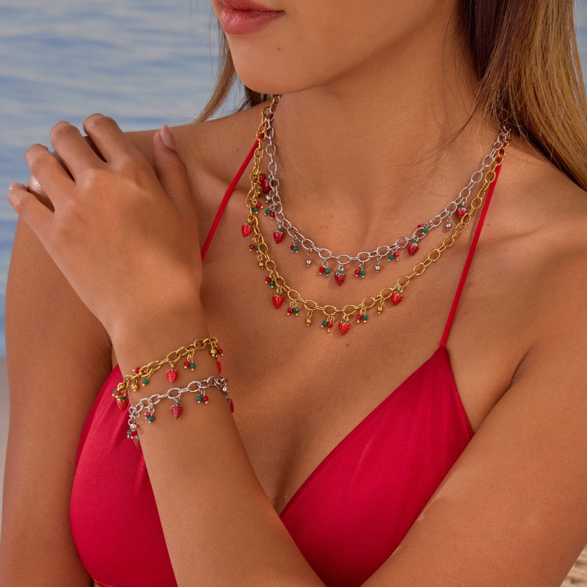 Stainless Steel Sweet Strawberry Niche Design Necklaces