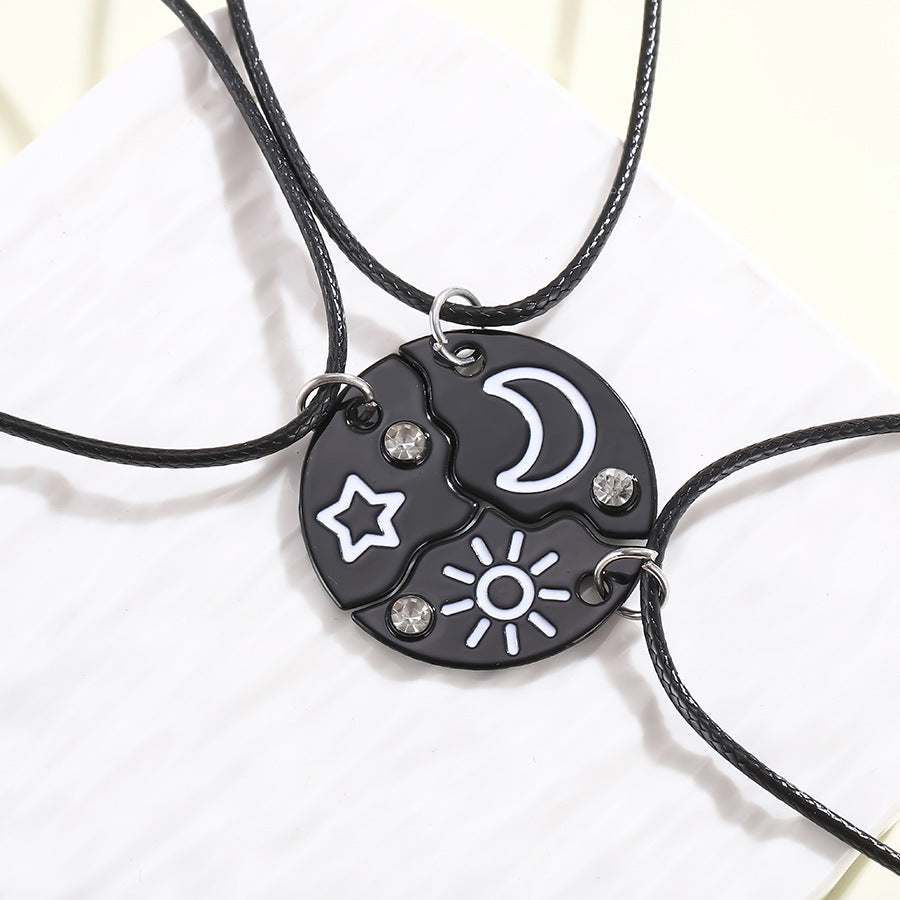 Cartoon Stitching Sun Moon Star Three-piece Color Necklaces