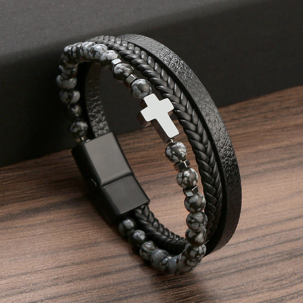 Stone Stainless Steel Obsidian Volcanic Rock Elements Simple Bracelet