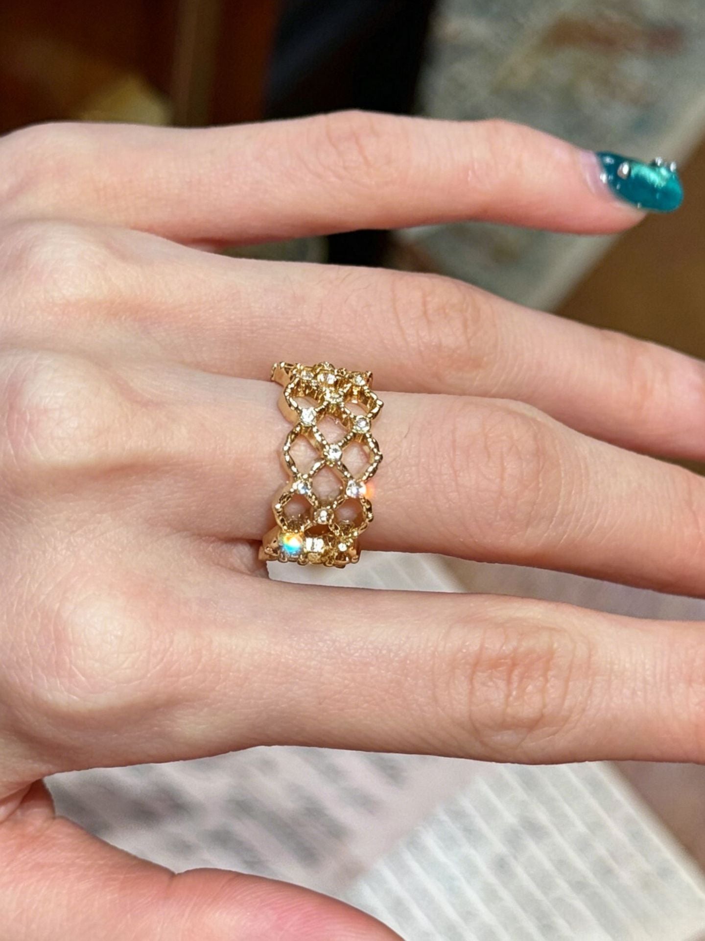 Very Shiny Mesh Diamond Rhinestone Open Rings