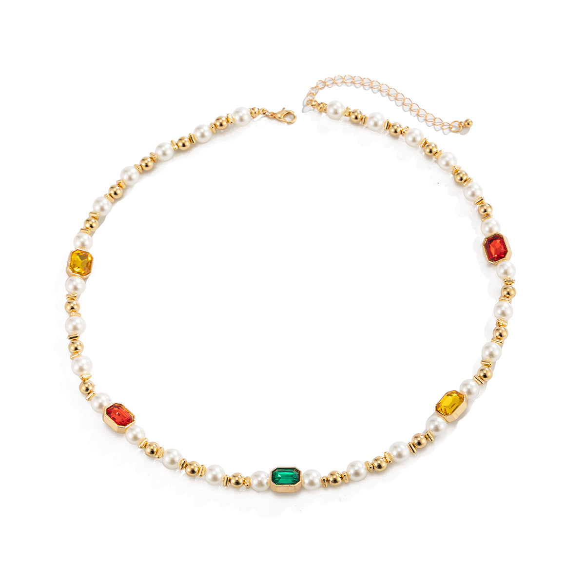 Men's Rhinestone Pearl Stitching Hip Hop High Necklace