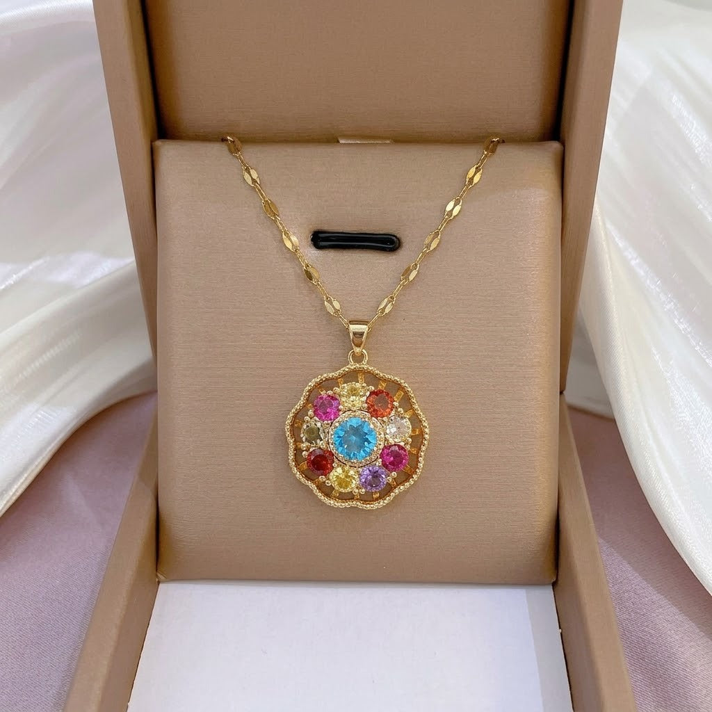 Design Rotating Bauhinia Zircon Flower Gas Clavicle Chain Necklace