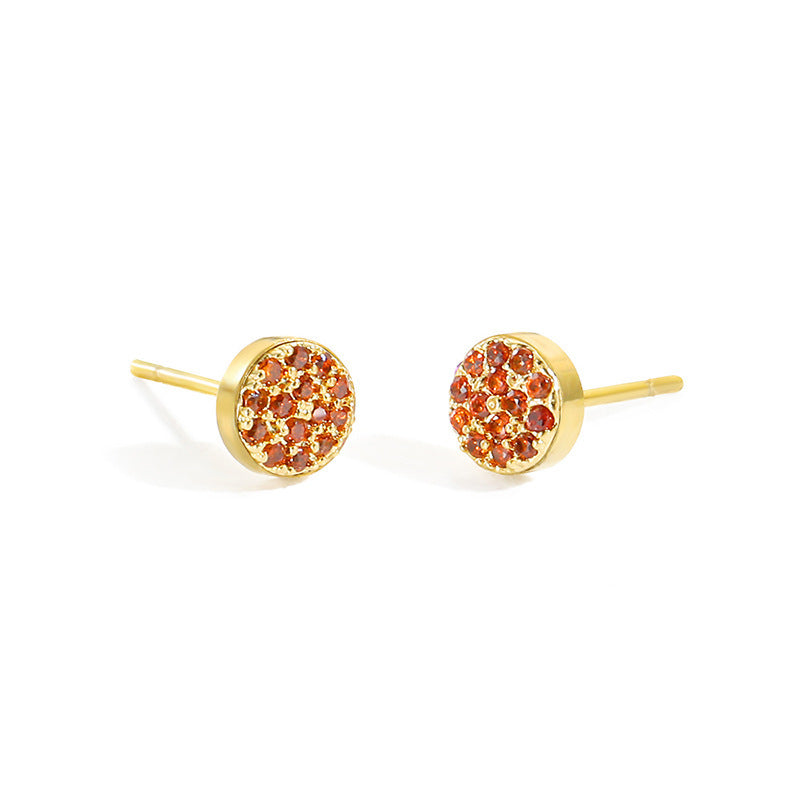 Women's Stainless Steel Petite Round Full Diamond Gold Earrings