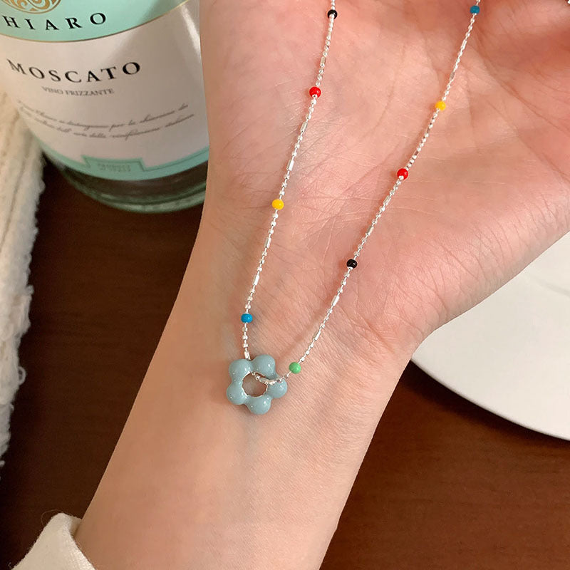 Women's Light Luxury Minority Twin Glaze Flowers Fresh Stylish Retro Minimalism Necklaces