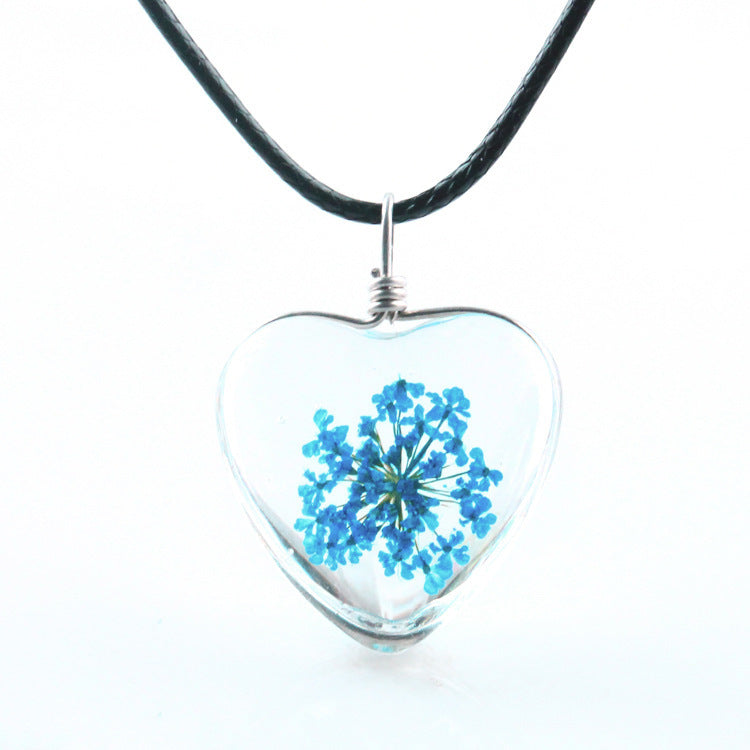 Colorful Dandelion Heart-shaped Glass Snow Beads Flower Heart Shaped Necklaces