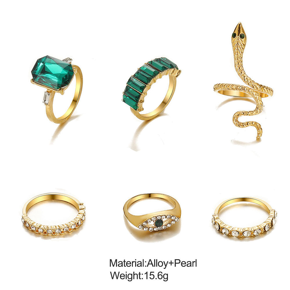 Inlaid Green Rhinestone Retro Snake Alloy Rings