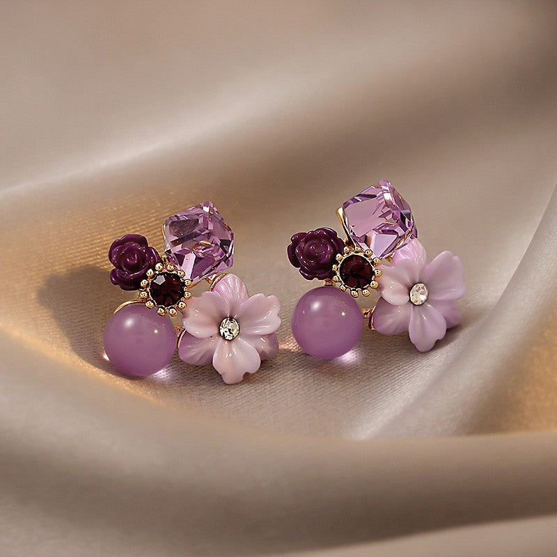 Women's Needle Fabric Purple Flower Tassel Light Luxury High-grade Temperament Fashionable Earrings