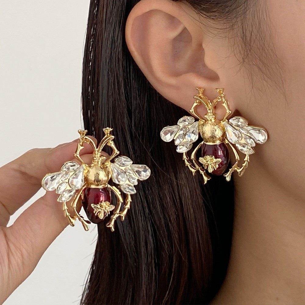 Sier Needle Metal Rhinestone Little Bee High Sense Niche Retro Rings
