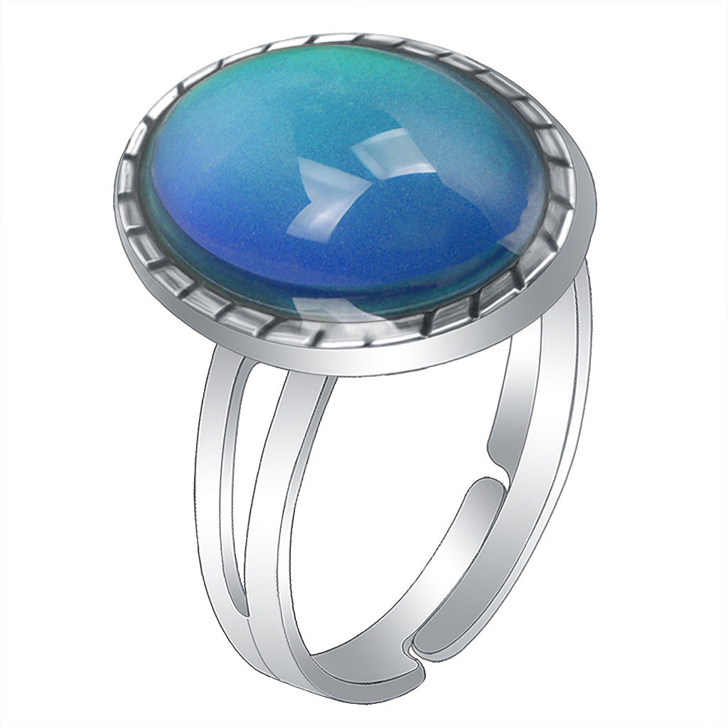 Women's Retro Oval Round Gem Temperature Change Adjustable Ring