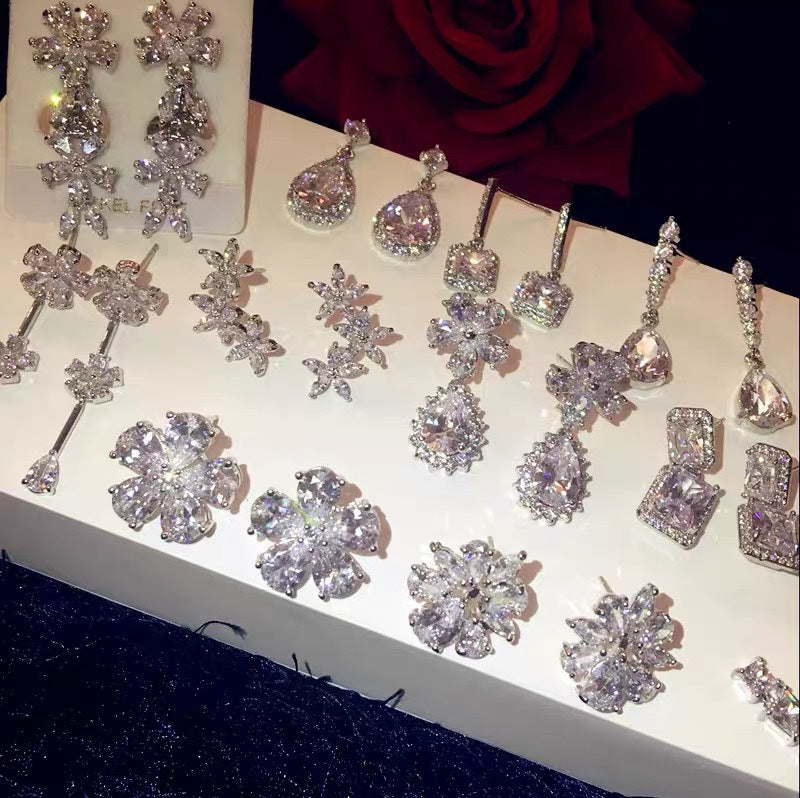Korean Style White Zircon High-grade Simple Personalized Design Sense Earrings