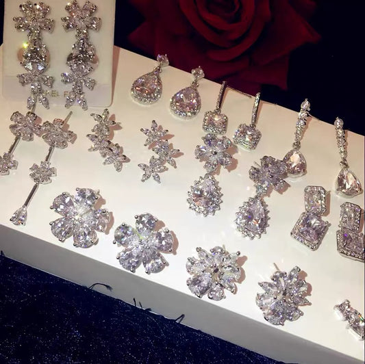 Korean Style White Zircon High-grade Simple Personalized Design Sense Earrings