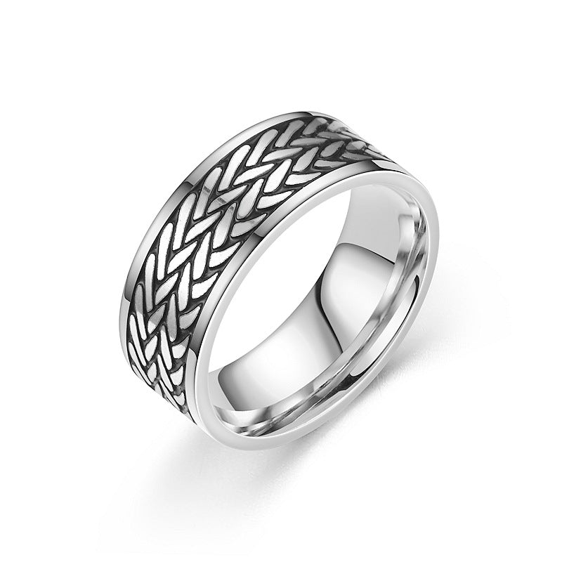 Men's Retro Style Titanium Steel Fashion Carving Rings