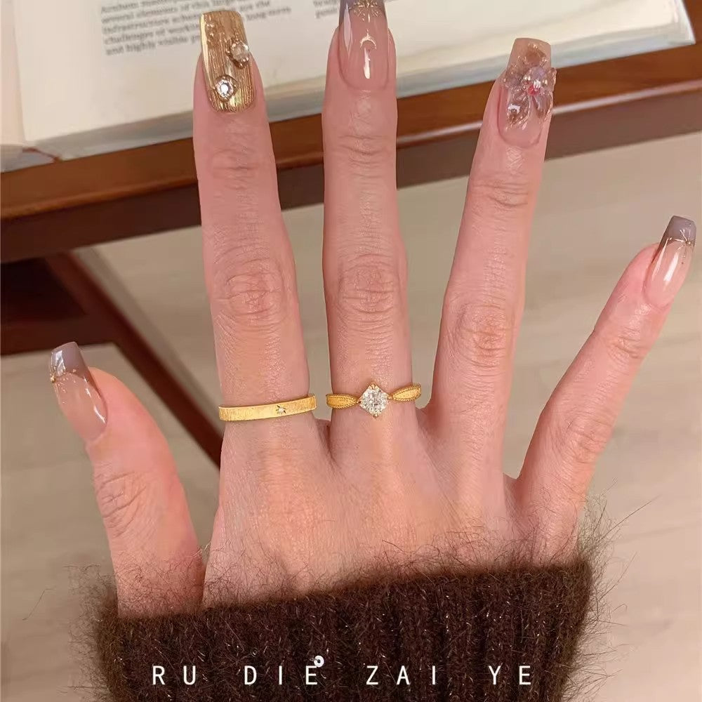 Brushed Small Square Rhinestone Female Design High-grade Light Luxury Zircon Rings