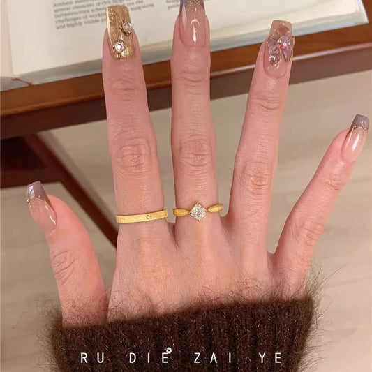 Brushed Small Square Rhinestone Female Design High-grade Light Luxury Zircon Rings