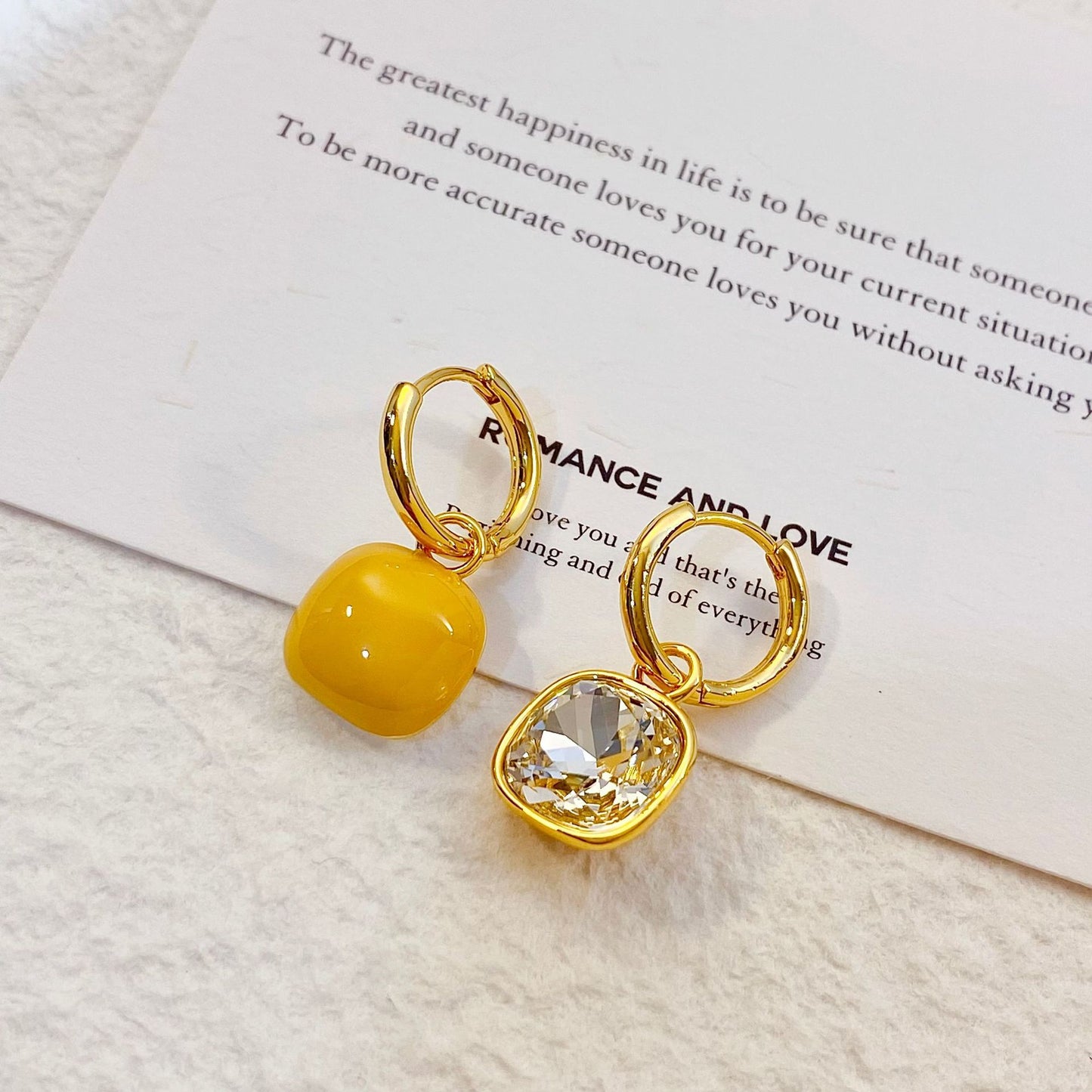 Plated Real Gold Ginger Flower Enamel Drip Glazed Female Sweet Earrings