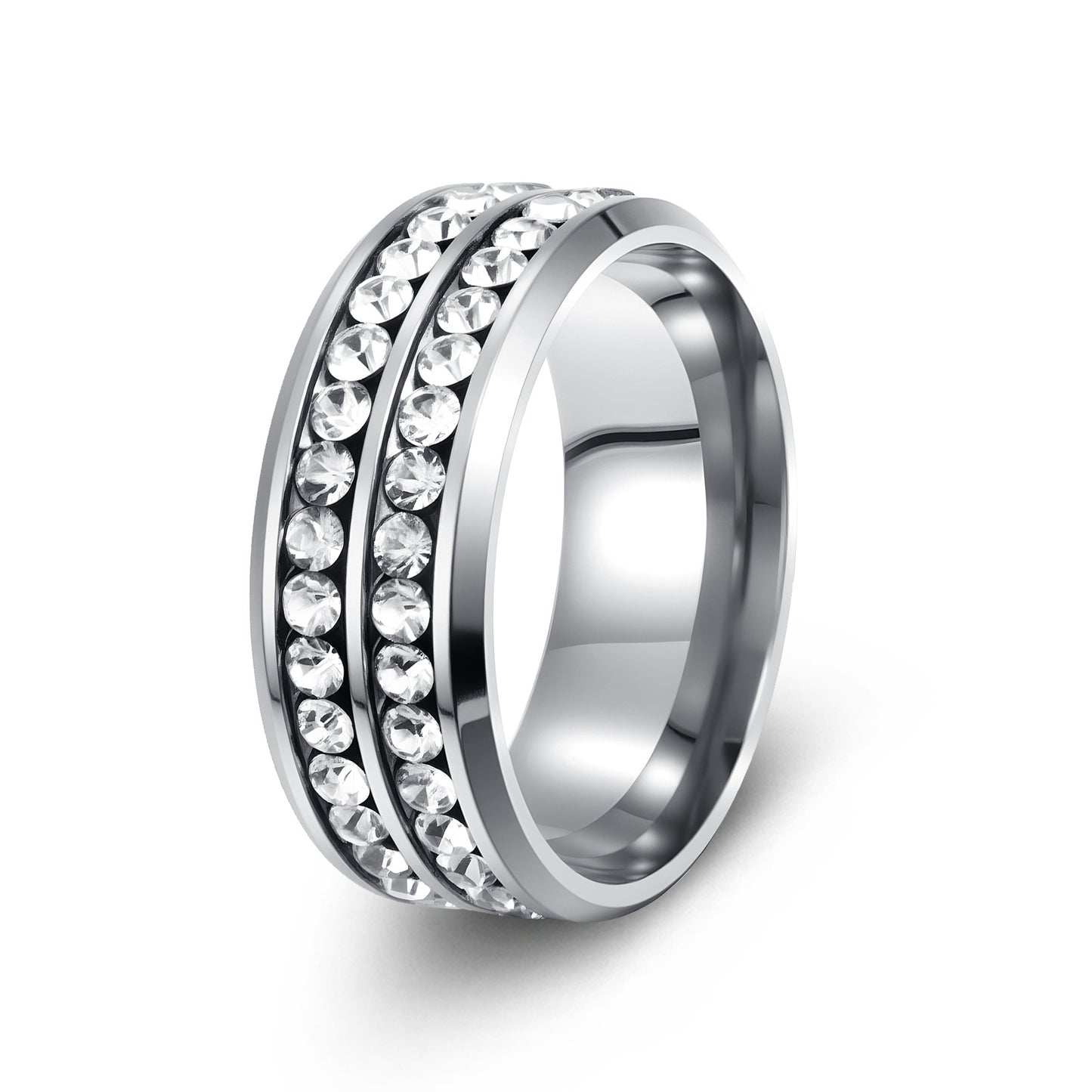 Titanium Steel Korean Double Row Diamond Full High-grade Ring