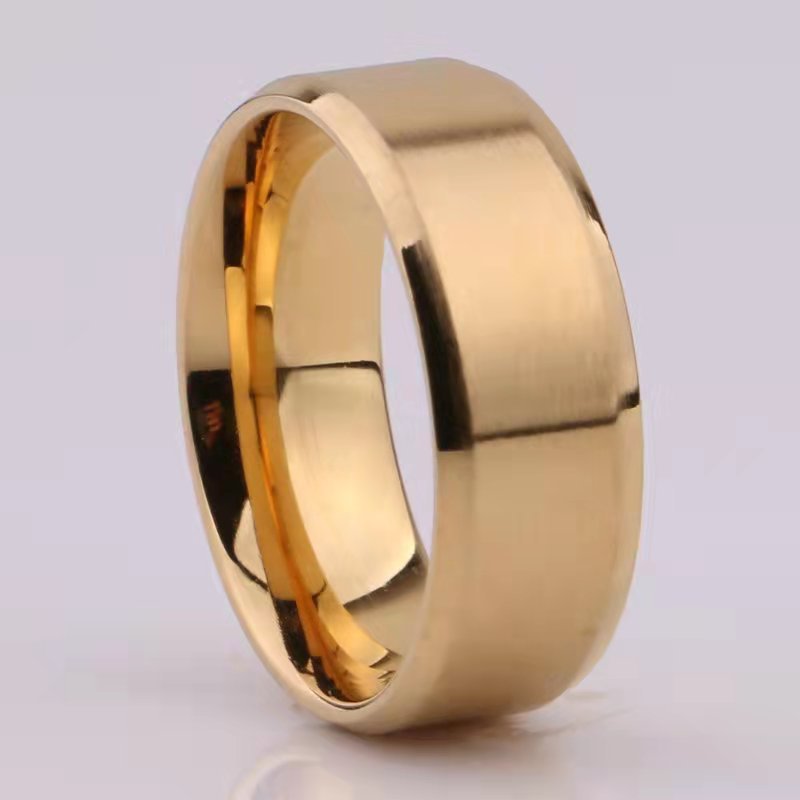 Men's Stainless Steel Double Bevel Frosted Glossy Titanium Brushed Rings