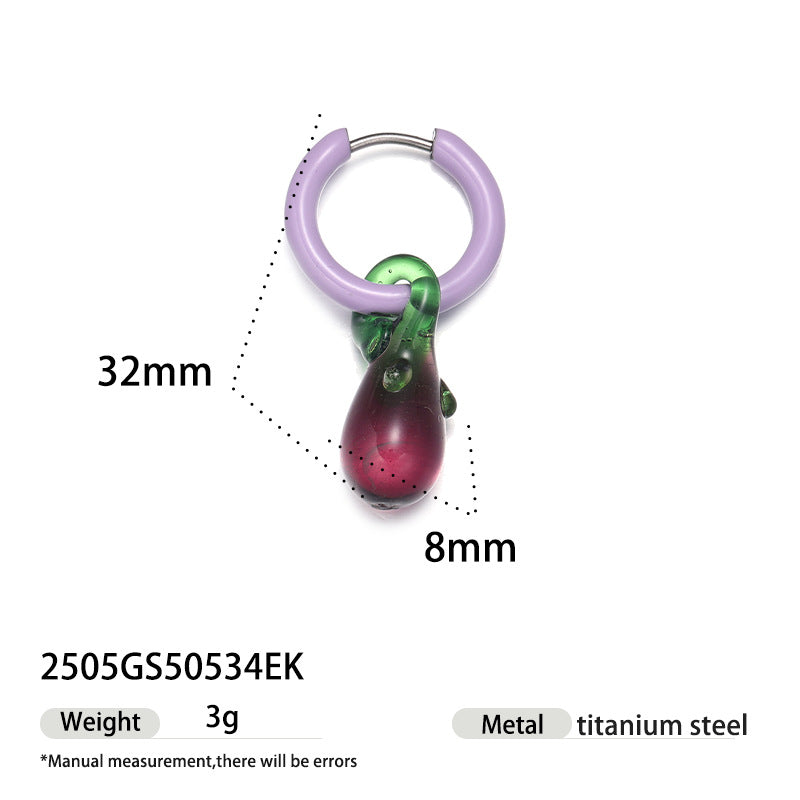 Stainless Steel Clip Cute Dopamine Dripping Oil Niche Fruit Handmade Ear Buckle