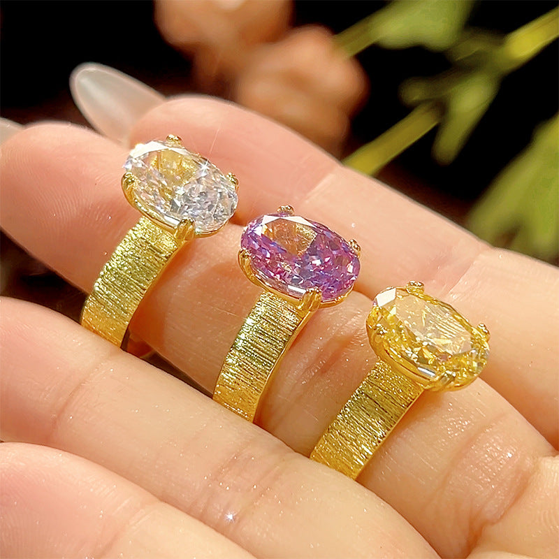 Women's Sole Gold-plated Artificial Ice Flower Cut Colored Gems Closed Gold Ring