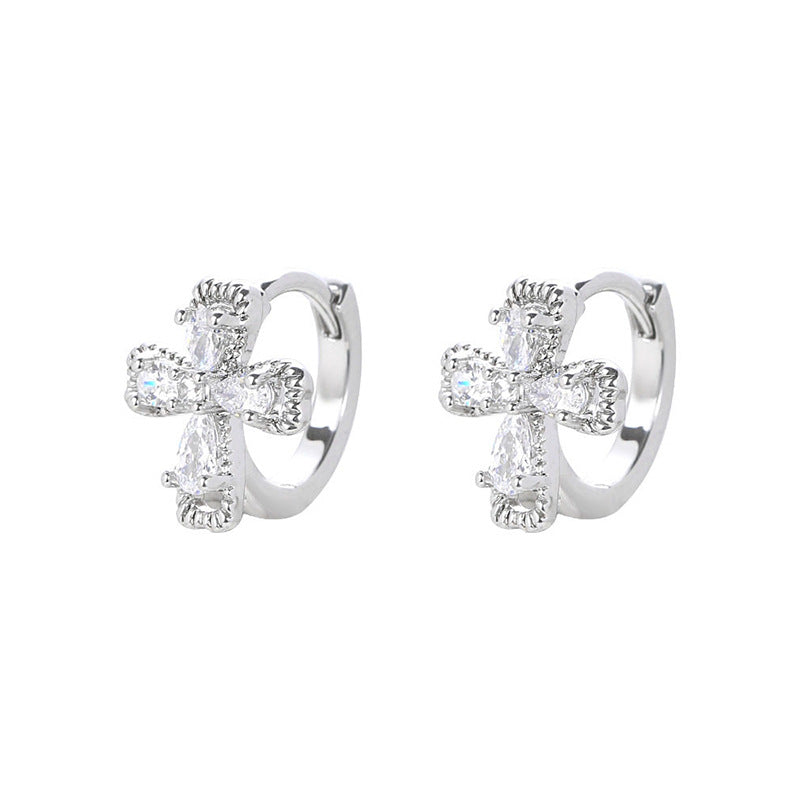Flower Zircon Daily Commute Style Lucky Four-leaf Clover Four Petal Ear Buckle