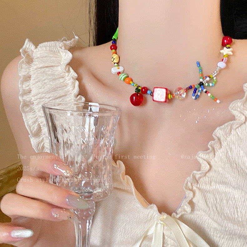 Style Shell Beaded Adjustable Design Hand-made Braided Rope Sweet Clavicle Necklace