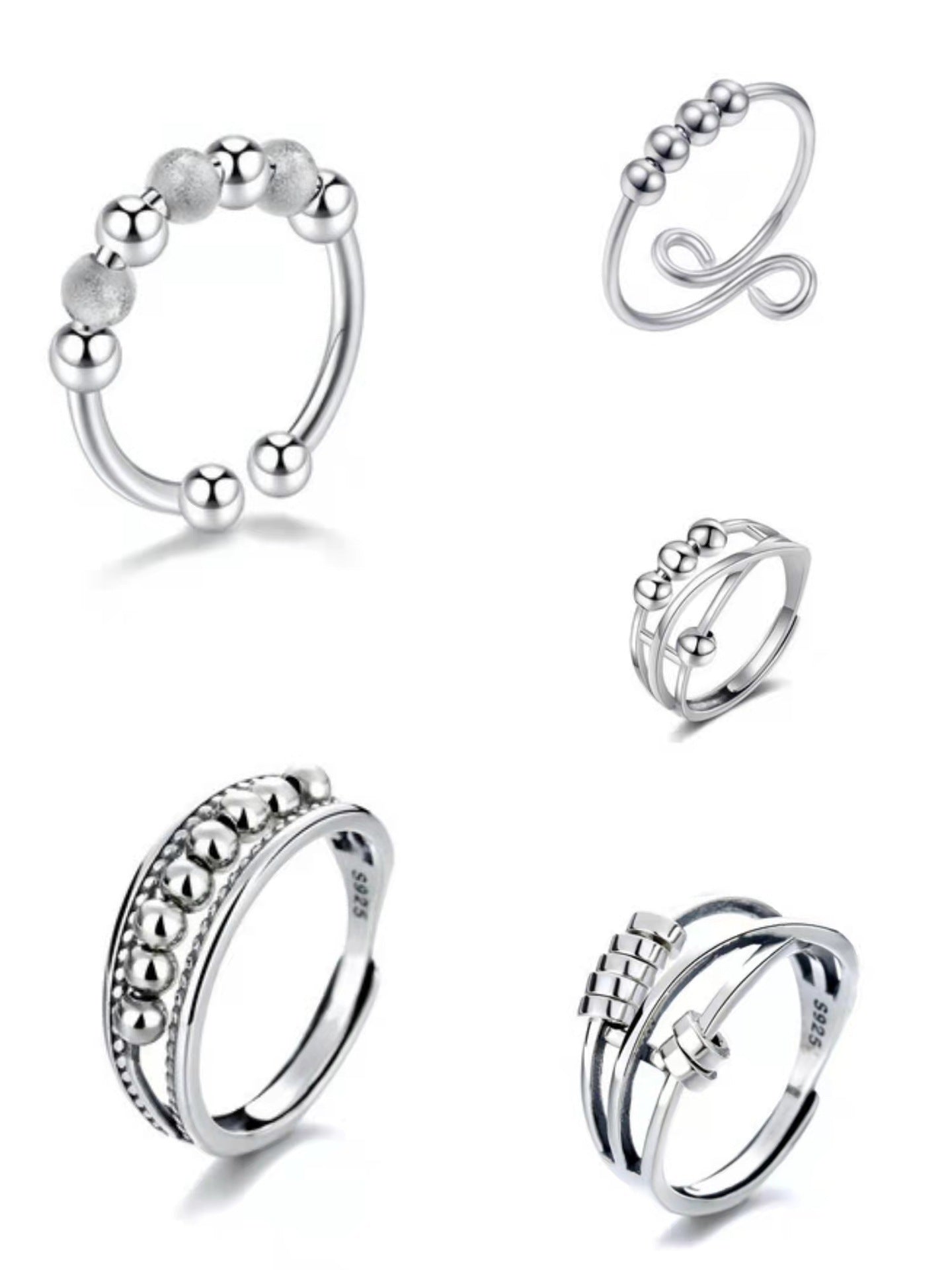 Women's Sier Anxiety Three-ring Smart Index Finger Rotating Ring