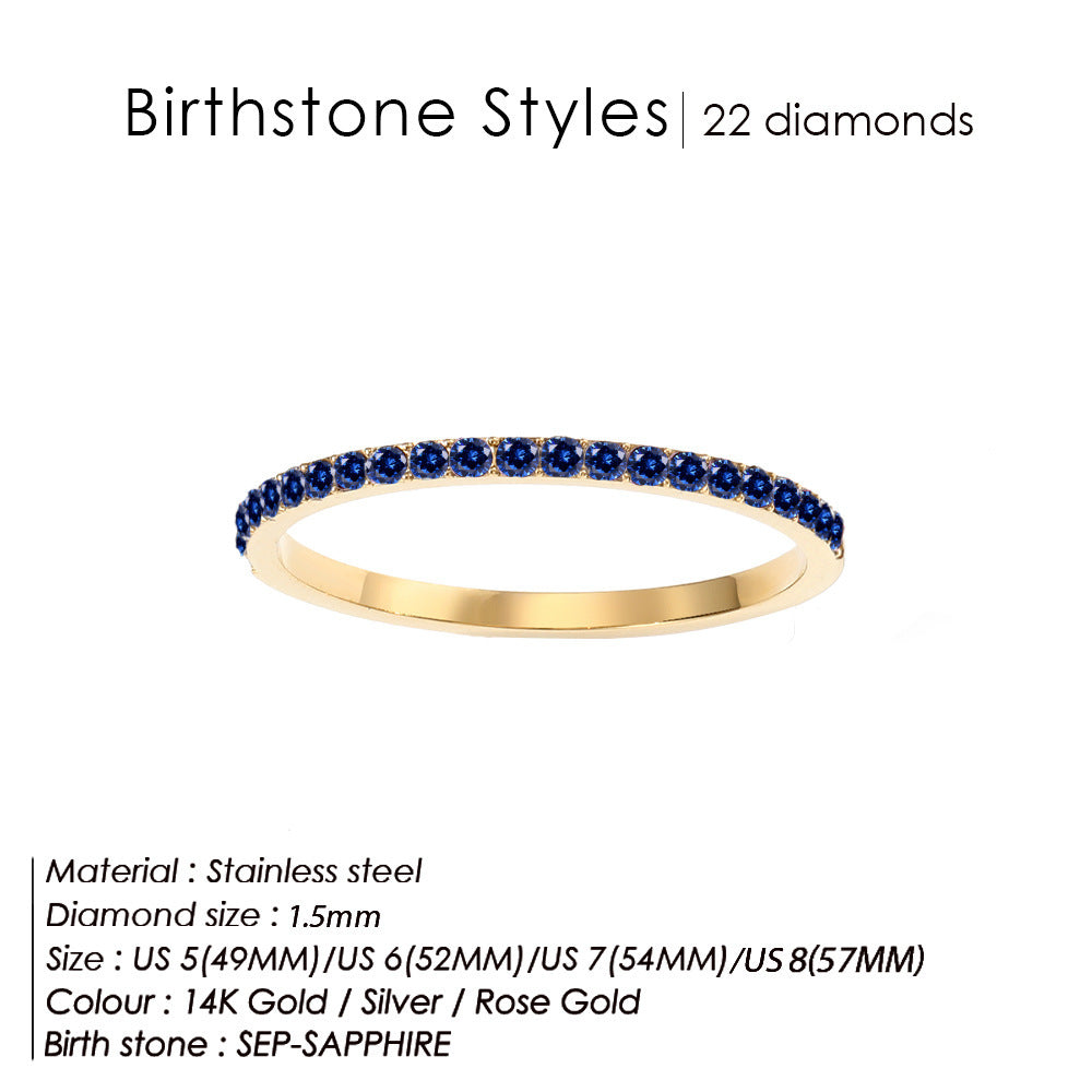 Full Diamond Stainless Steel Birthstones Zircon Ring