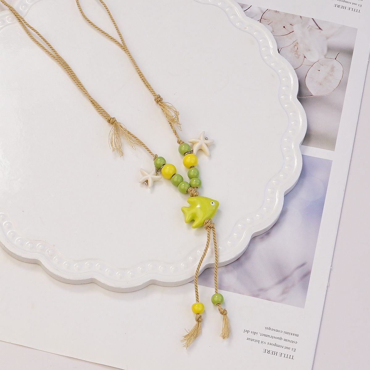 Style Personalized Trendy Ceramic Geometric Colorful Fish Long High-grade Necklace