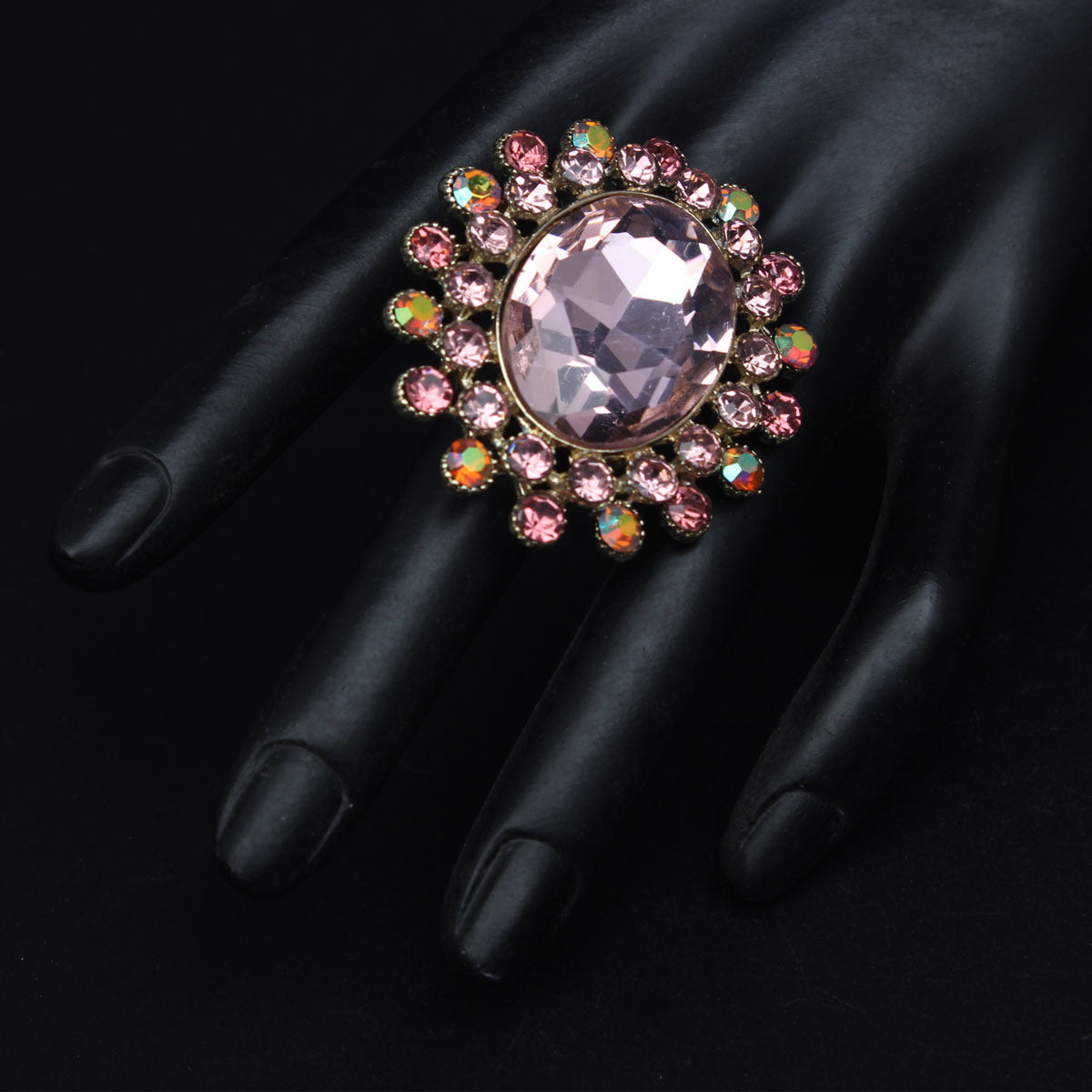 Rhinestone Open Luxury Banquet Adjustable Big Ring
