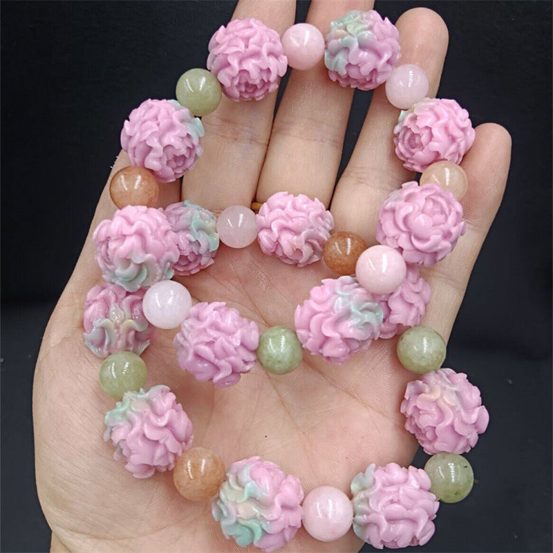 Live Broadcast Optimization Peach Pink Agate Press Engraved Back Lines Bracelets
