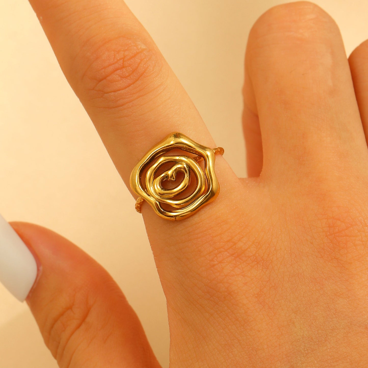 Steel Flower Leaf Female Exaggerated Personalized Hollow Ring