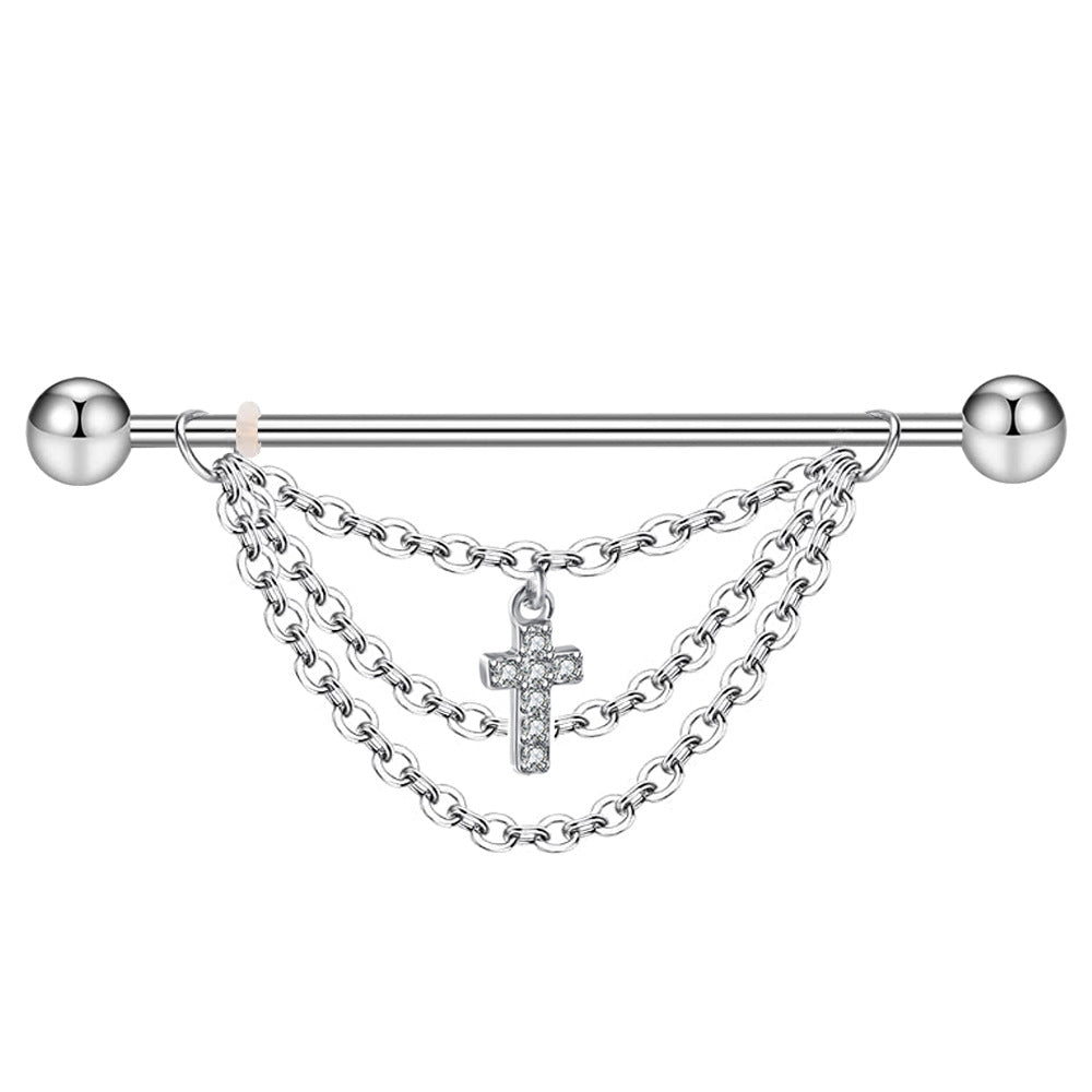 Zircon Barbell Fine Inlaid Dangle Industrial Piercing Double Rings