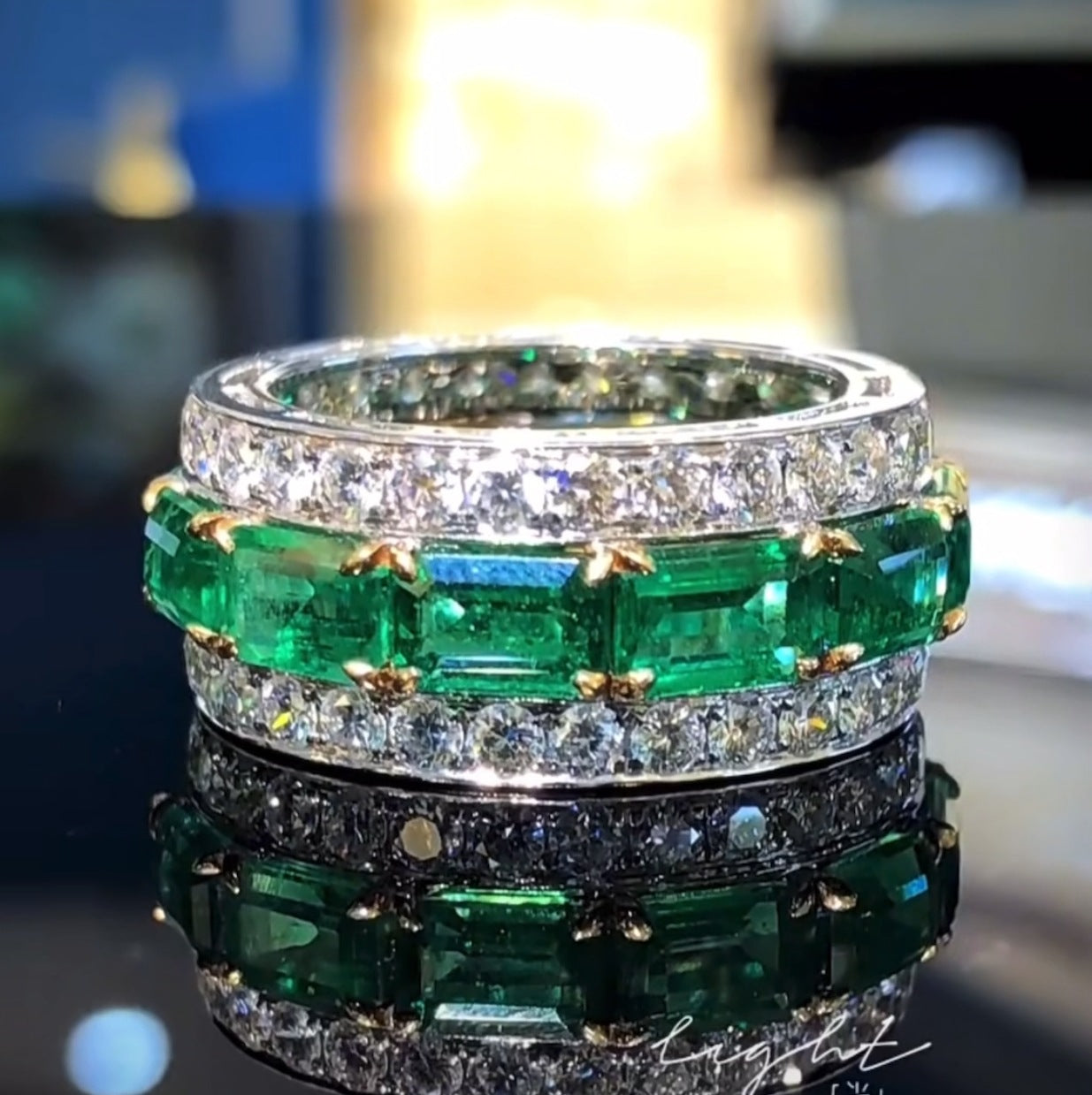 Women's Zircon Color Separation Electric Wheel Full Diamond Rectangular Rings