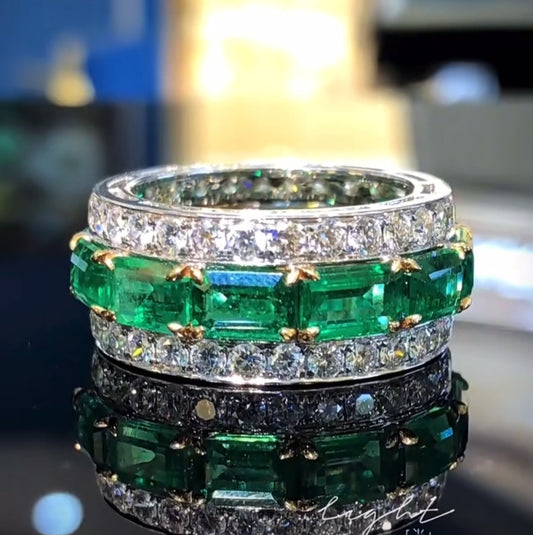 Women's Zircon Color Separation Electric Wheel Full Diamond Rectangular Rings