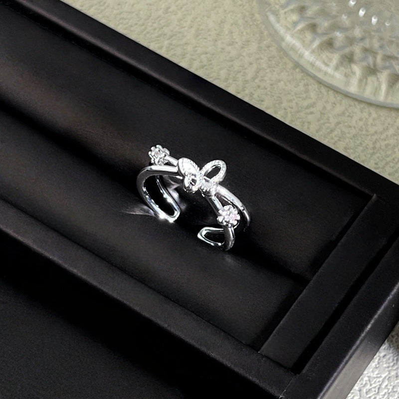 Sweet Style Niche Design Butterfly Flower Female Lace Hollow Out Ring