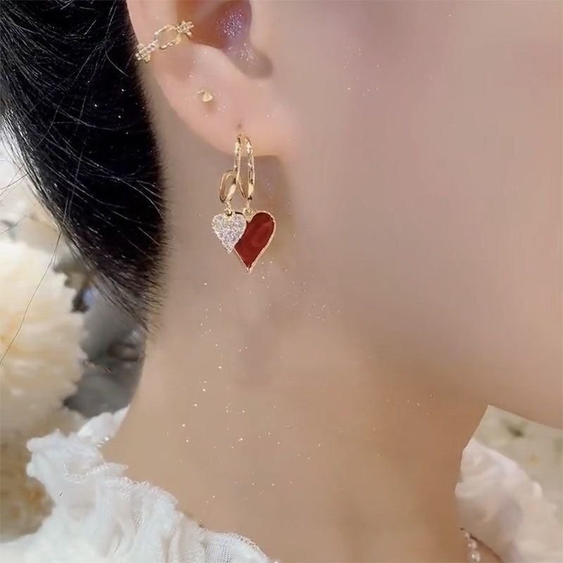 Women's Love Heart Fashion Temperament Sier Ear Light Luxury Peach Rings