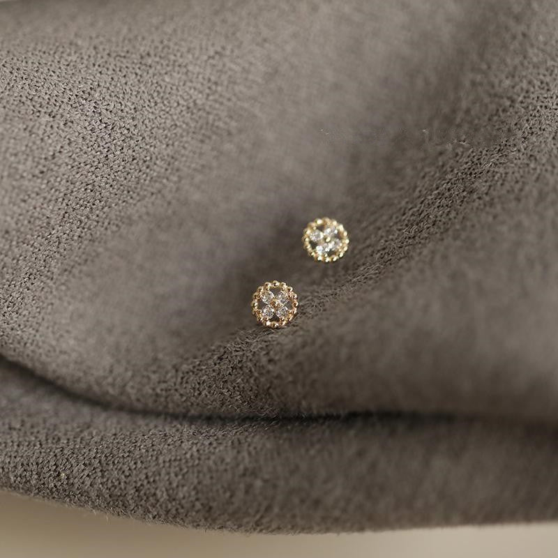 Sterling Sier Inlaid Zircon Sweet Cute Compact Stud Earrings