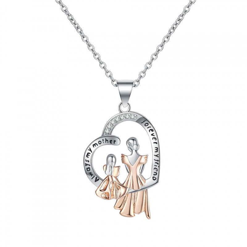 Day Gift Creative Heart-shaped Two-color Electroplated Zircon Personality Affordable Necklaces