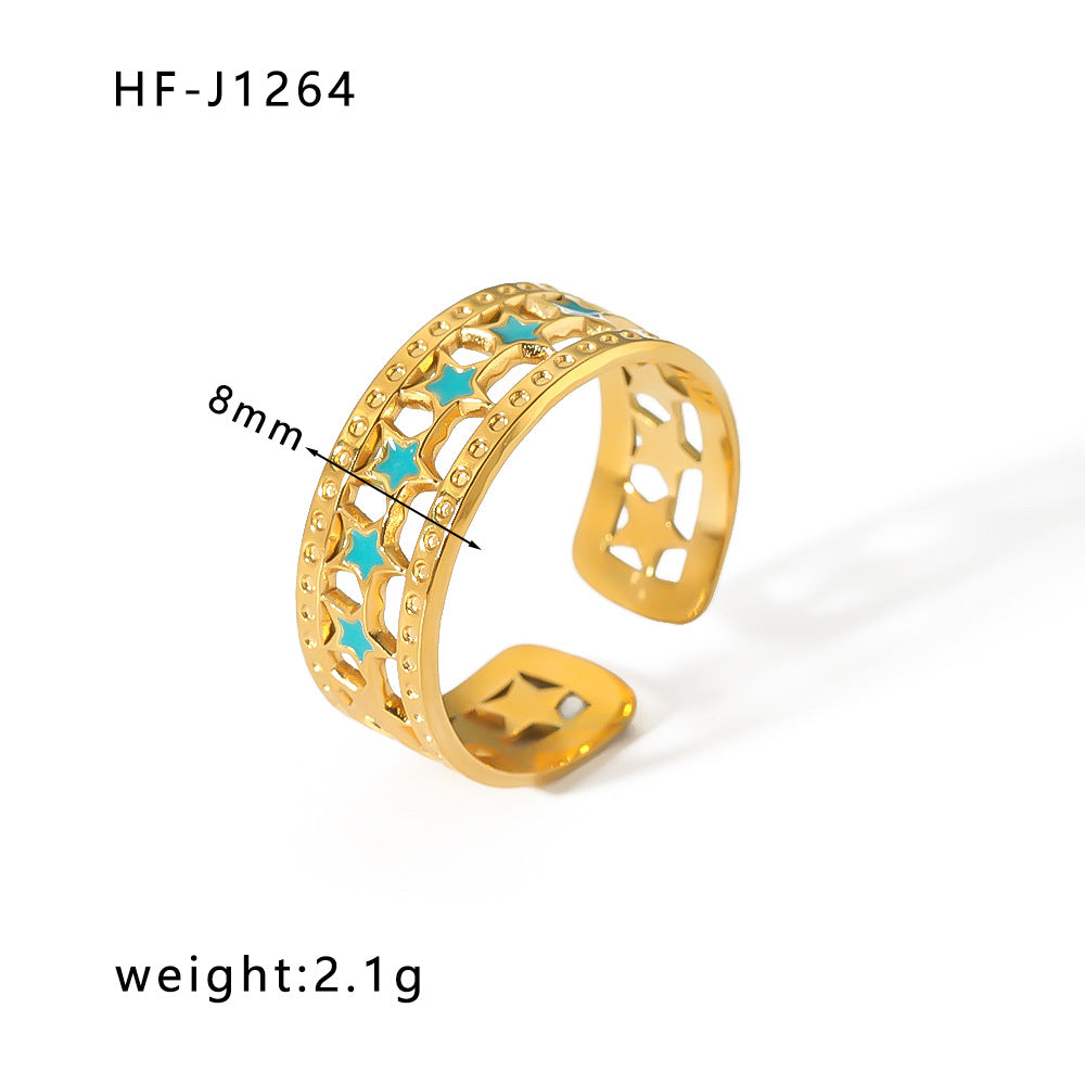 Minority Design Irregular Oil Pressure Gold Titanium Steel Open Female Rings