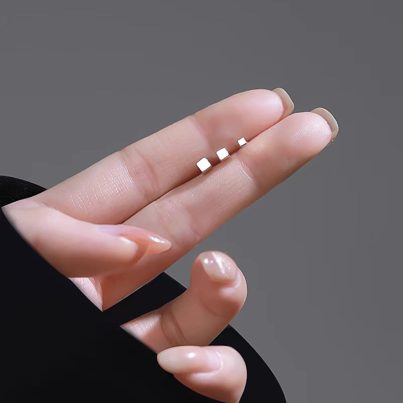Women's Sier Square Simple Small Style Niche High Sense Stud Earrings