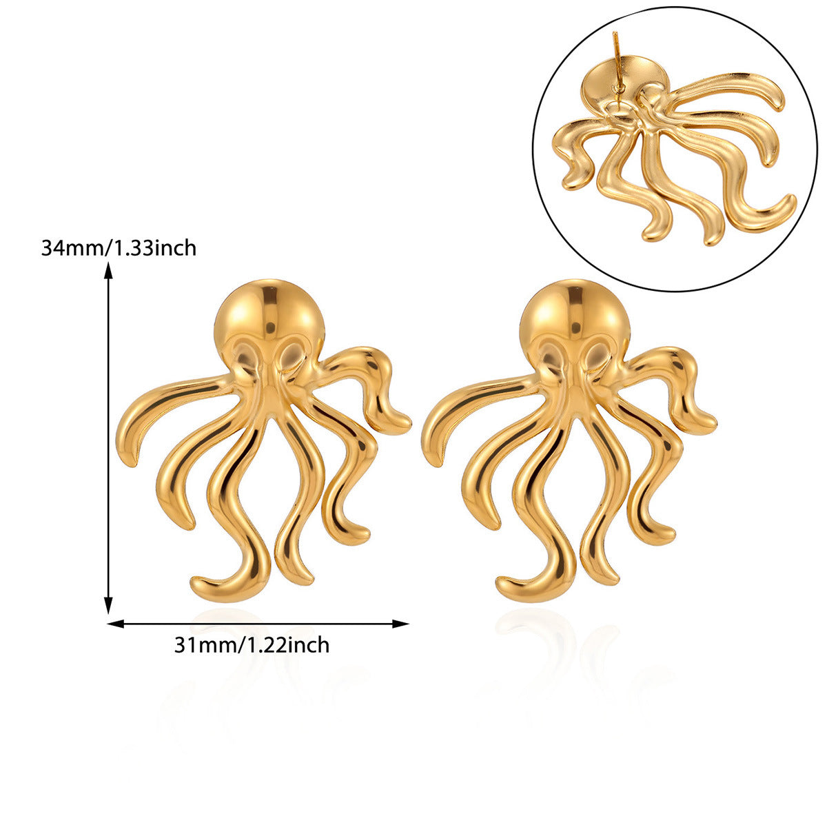 Stainless Steel Octopus Niche Trendy Marine Style Stud Earrings