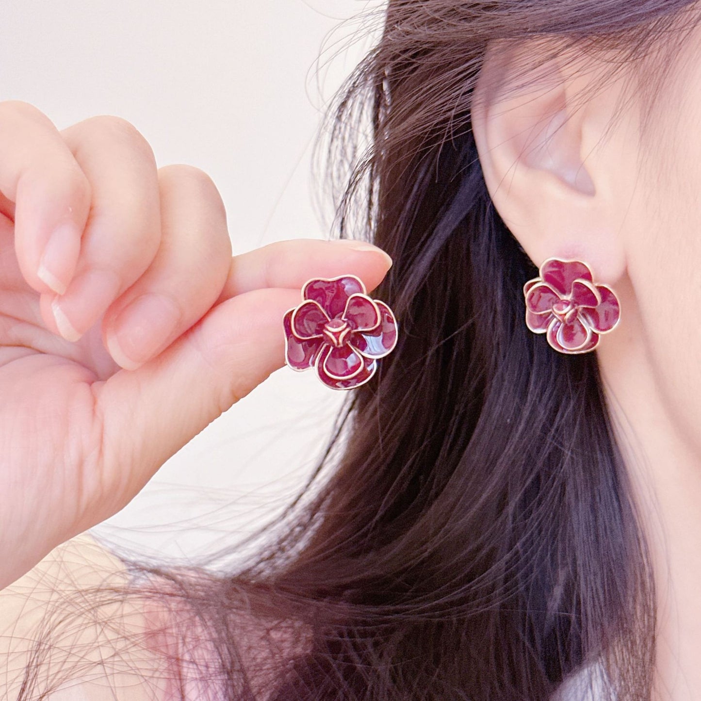 Red Glaze Flowers Niche High Sense Ear Earrings