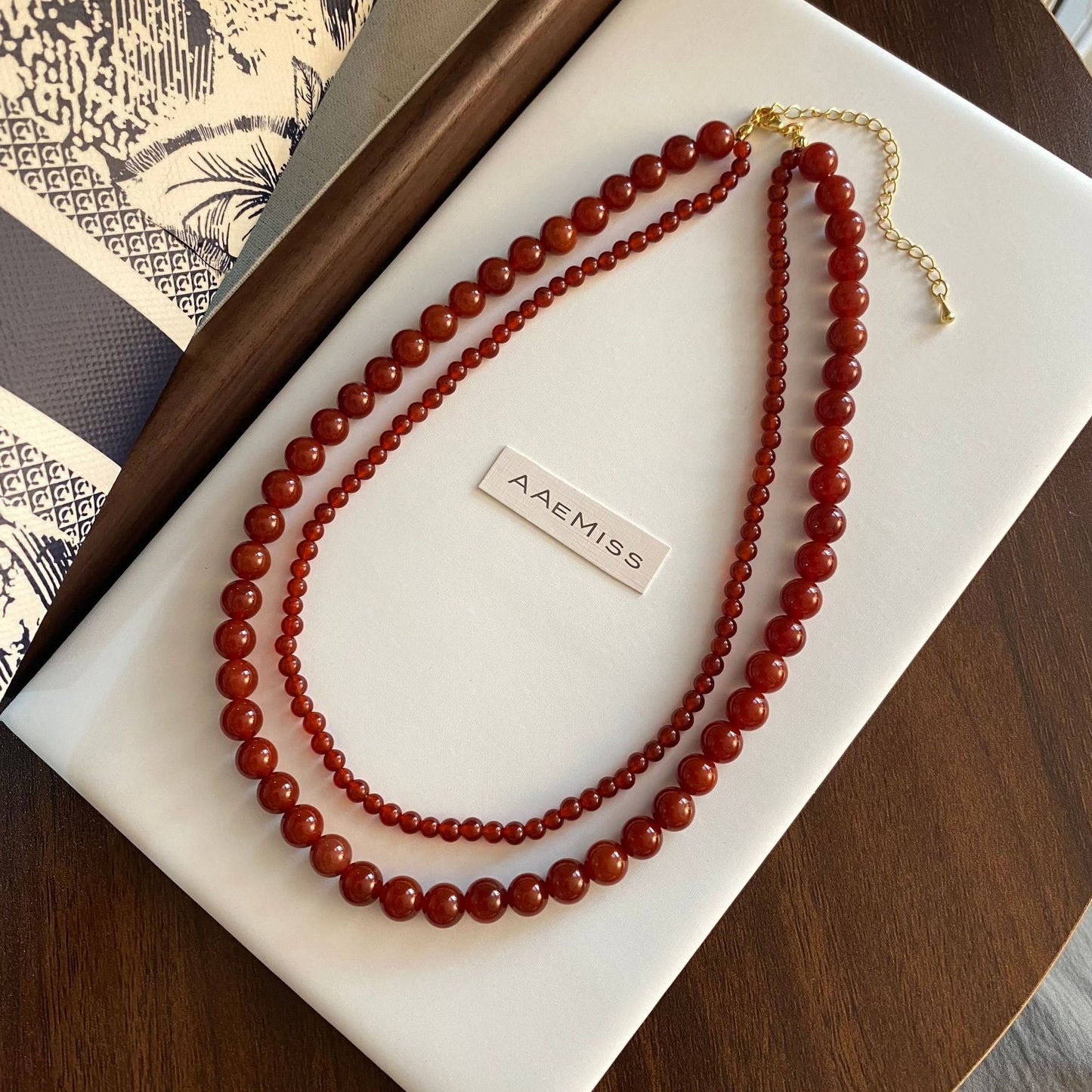 Red Agate Beaded Double Layer Retro Necklaces