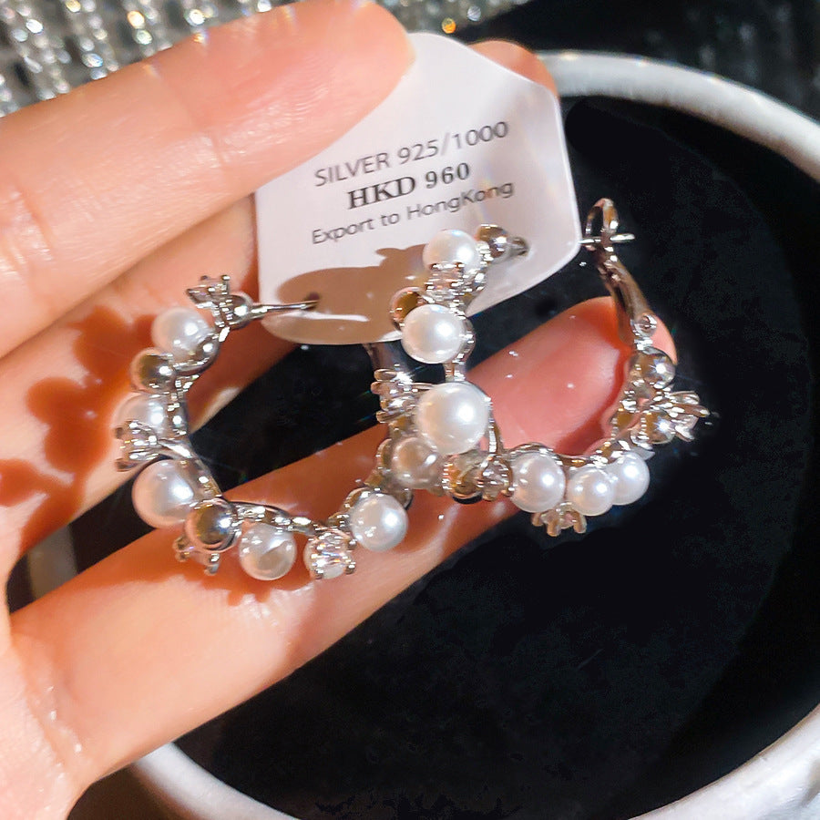 Women's Style Refined Zircon Flower Pearl Light Luxury High-grade Ear Earrings
