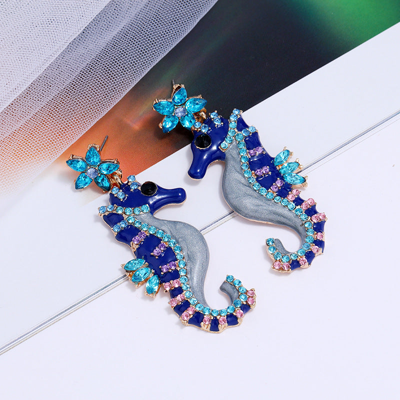 Oil Jeweled Fashion Ocean Style High Earrings