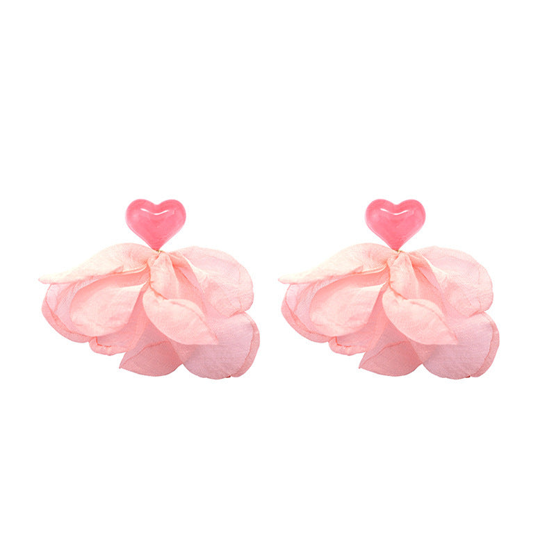 Women's Indie Pop Style Pink Lace Flower Summer High Sense Sweet Earrings