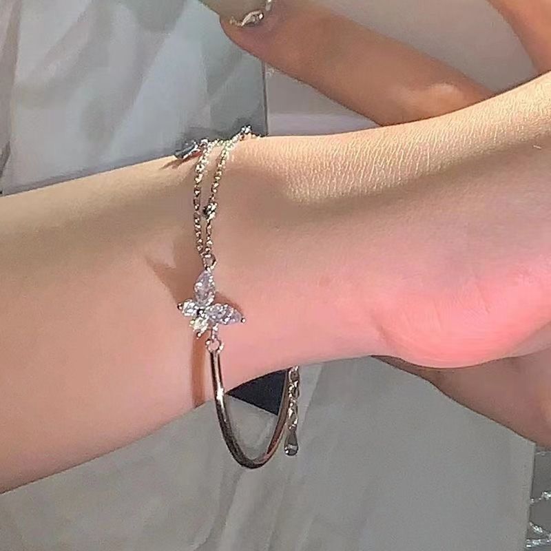 Half Butterfly Broken Feeling Rhinestone Double Layer Chain Cool Little Bracelets