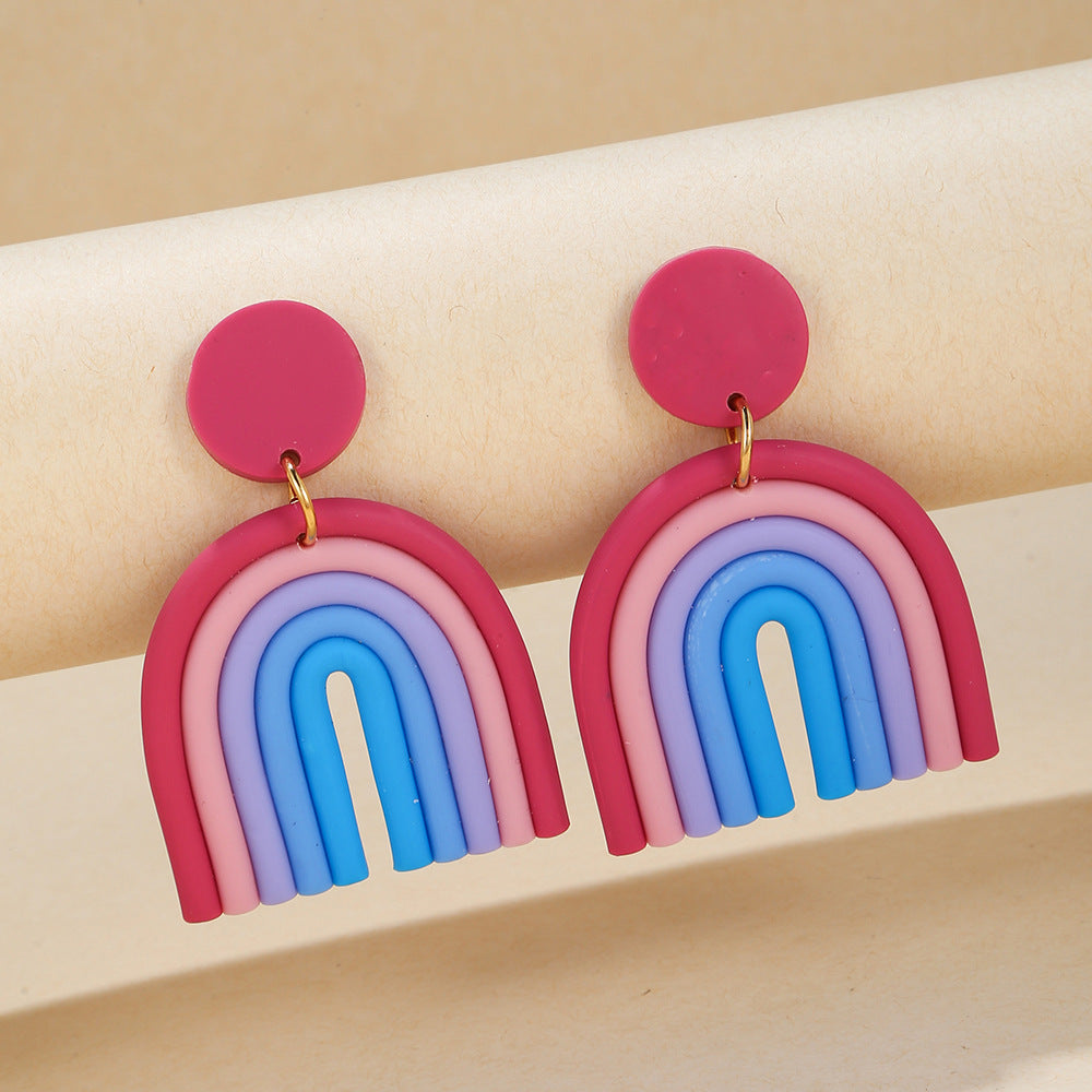 Bohemian Polymer Clay Handmade Rainbow Eardrop Stud Earrings