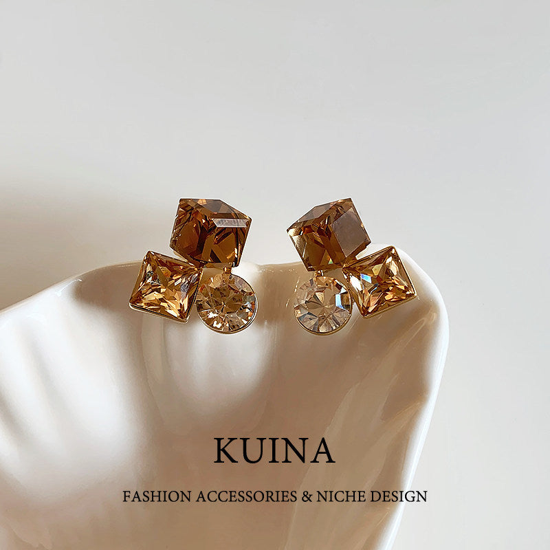 Light Luxury Brown Sterling Sier Refined Stud Earrings