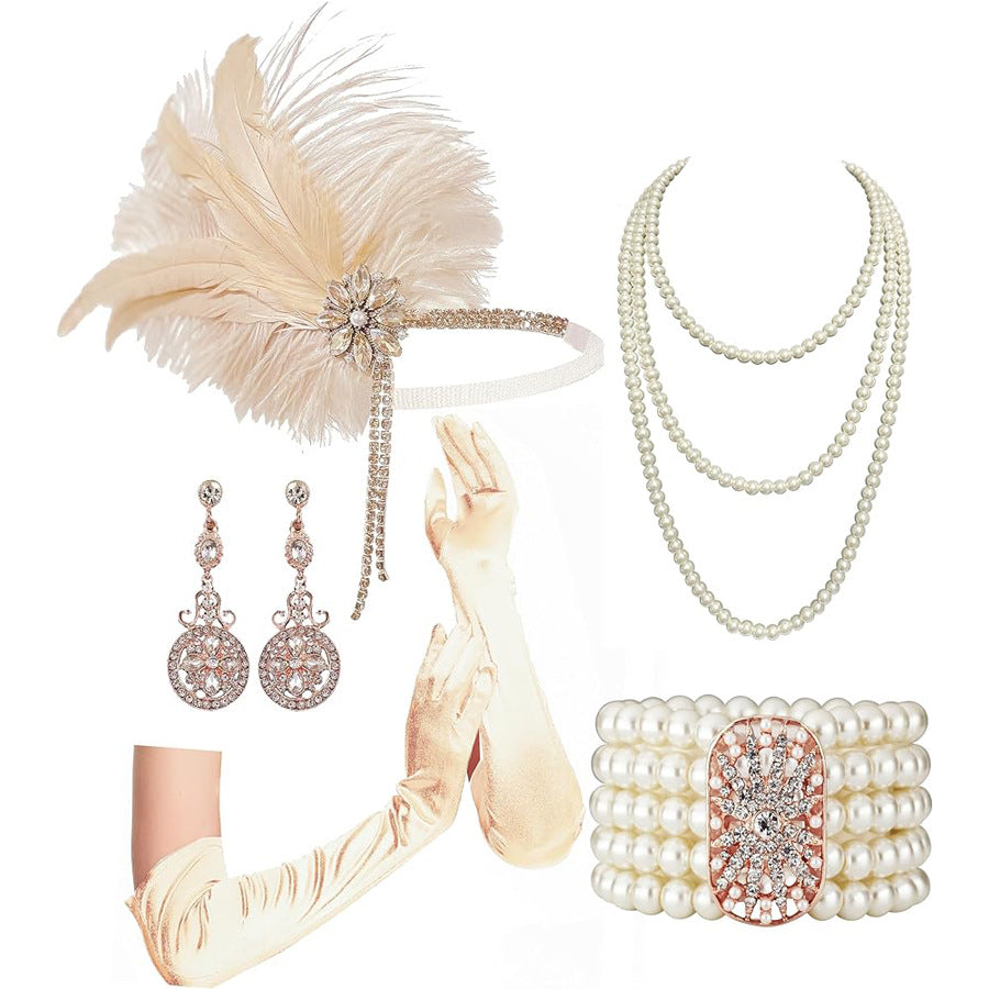 Yellow Feather Tassel Hair Band Masquerade Party Temperament Jewelry Set